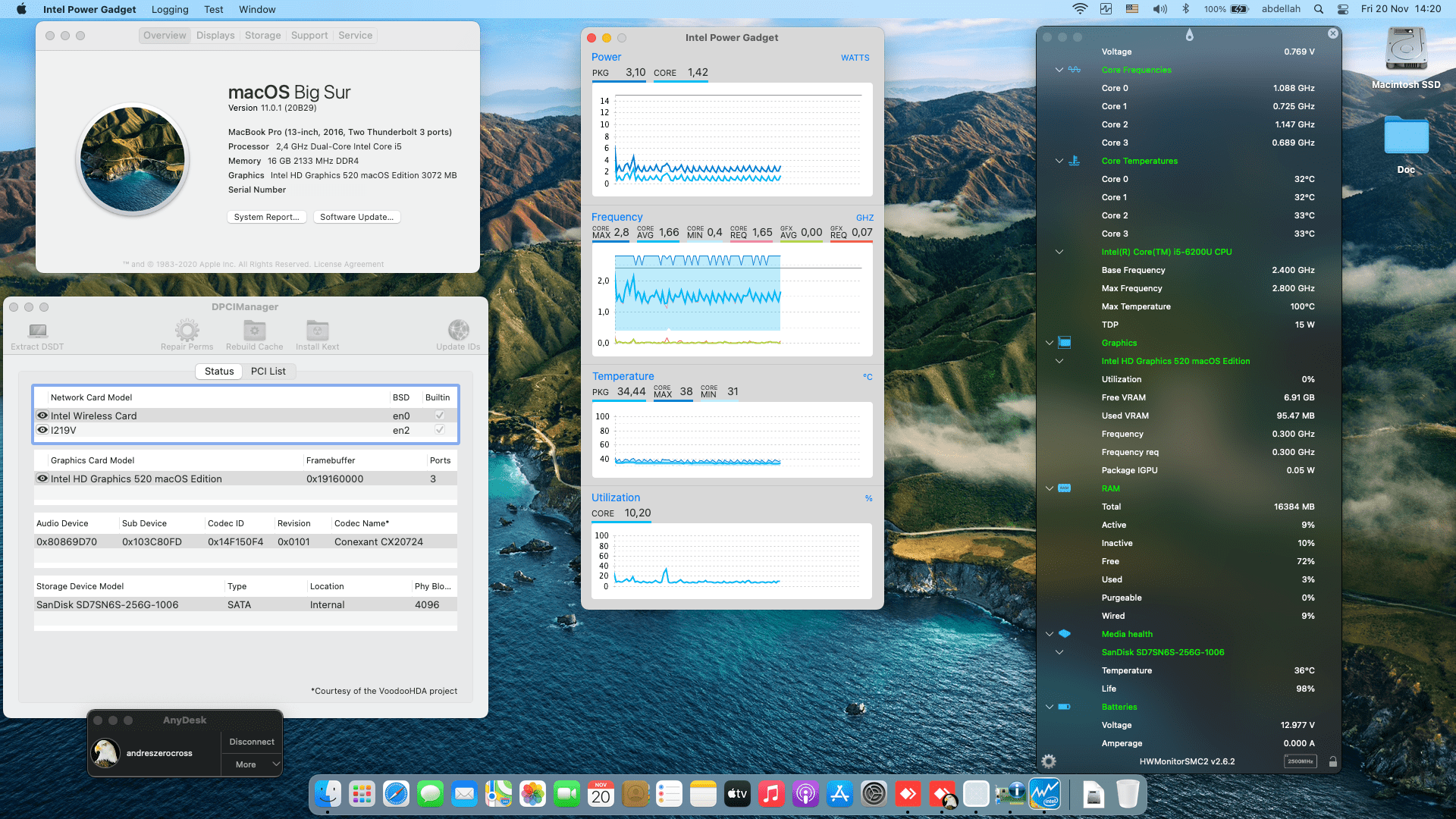 Success Hackintosh macOS Big Sur 11.0.1 Build 20B29 in HP ProBook 650 G2